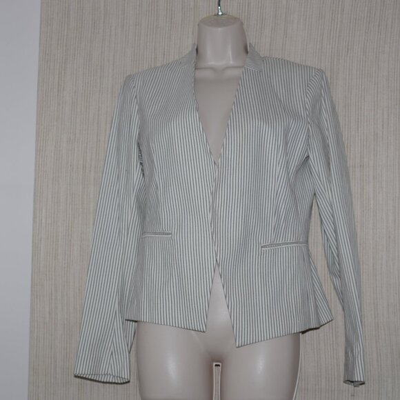 Theory Cotton Blend White Striped Blazer Coat Women Size Size:6 - Picture 5 of 5